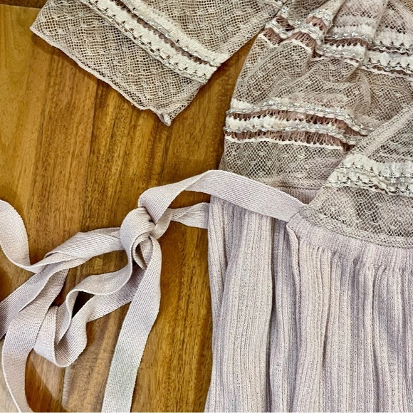 Zara Knit & Lace Wrap Dress Long Blush Pink Semi-Sheer V-Neck Size Small - Picture 9 of 16